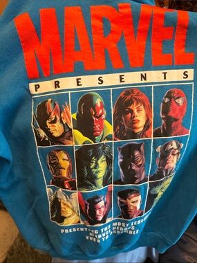 Marvel Blue Sweatshirt with Red Logo and Multicolor Comic Panel